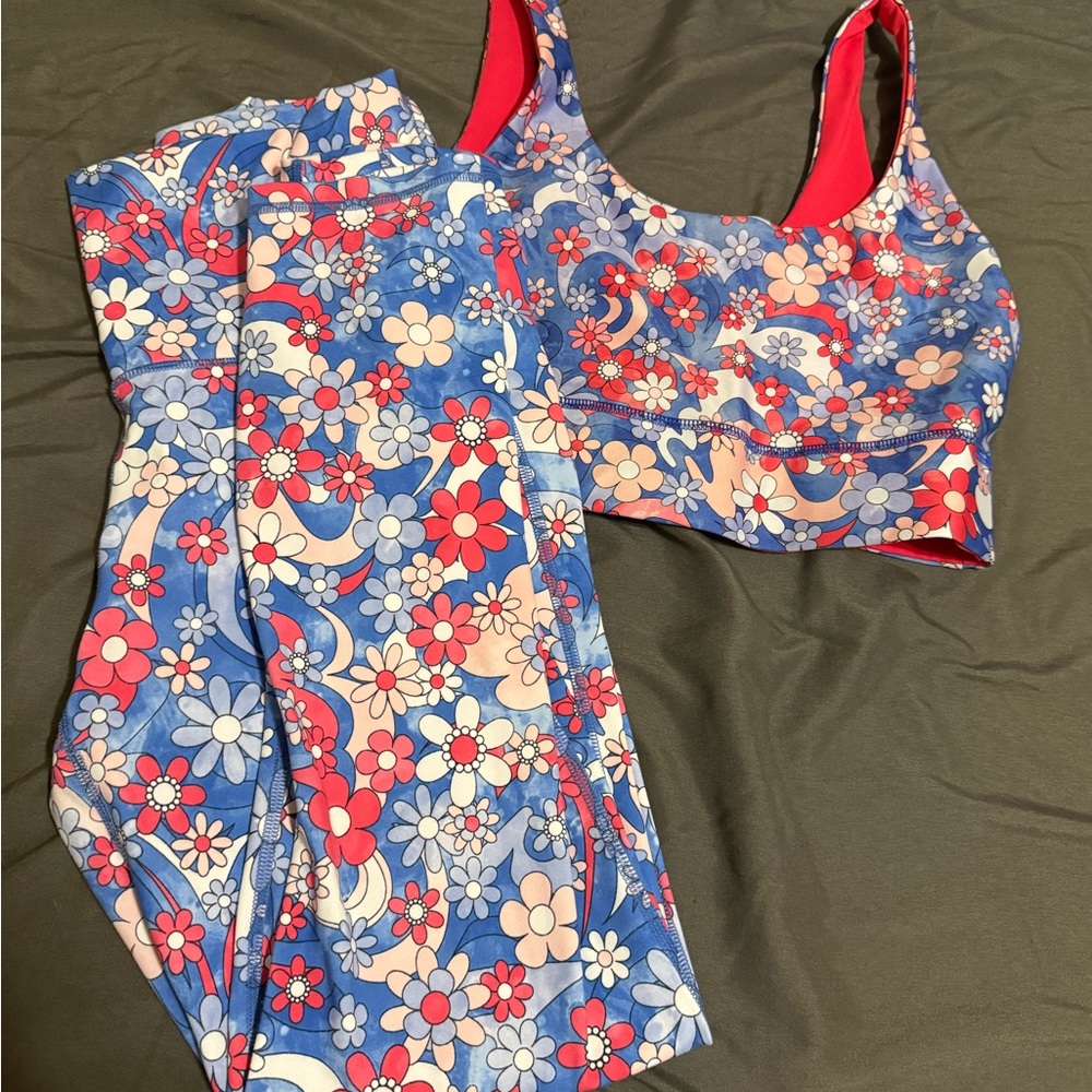 Fabletics Women’s Freedom Floral Pureluxe 7/8 Leggings Matching Sports Bra